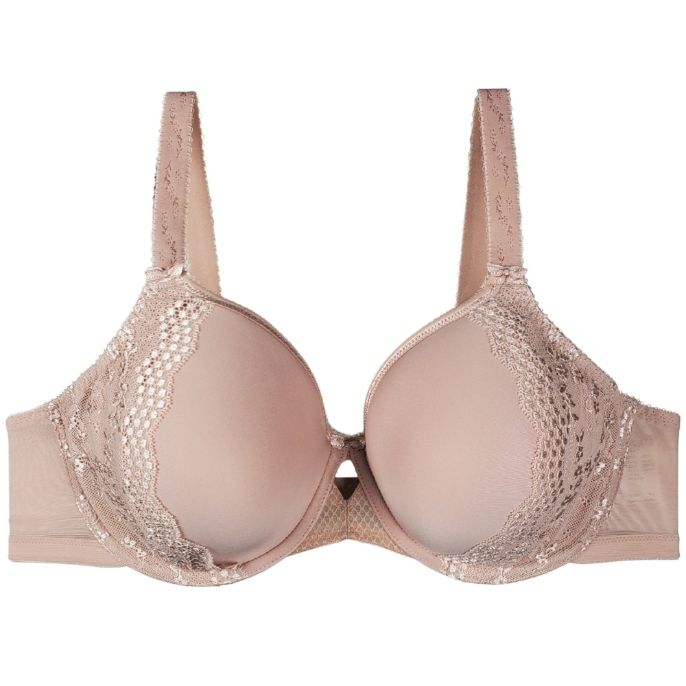 Elegant Lace Trimmed Bra in Nude Lk New 38H US Sz Comfortable U/W